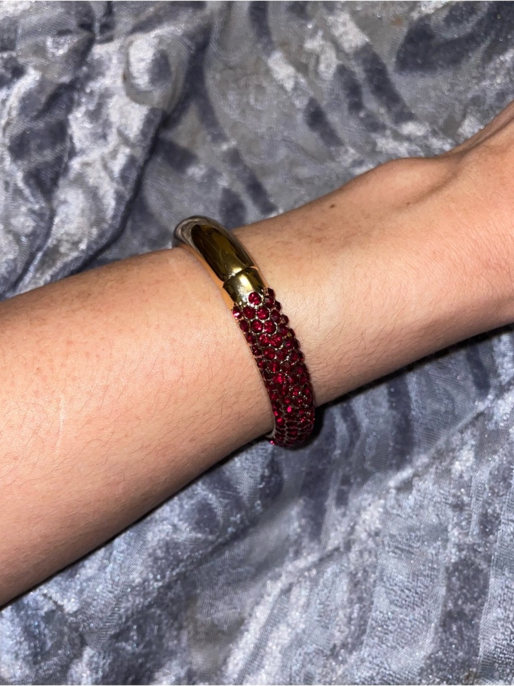 Rhinestone Pave Red Crystal Bangle Bracelet - Picture 5 of 5
